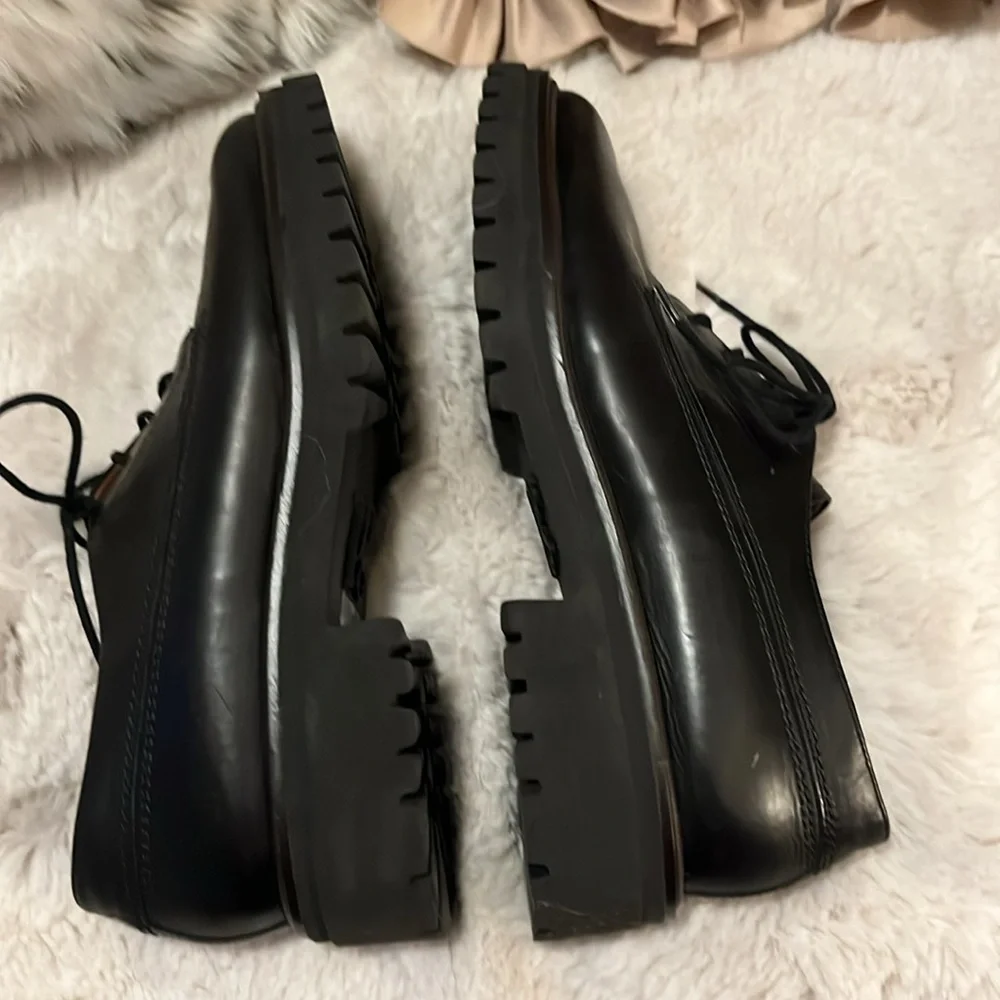 Paul Green Black Leather Lace Up Mens Lug Sole Shoes Sz 5